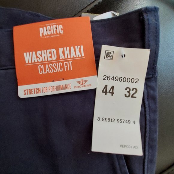 NWT Dockers Classic Fit Washed Stretch Flat Front Chino Pants Blue Mens Sz 44x32 - Picture 13 of 16